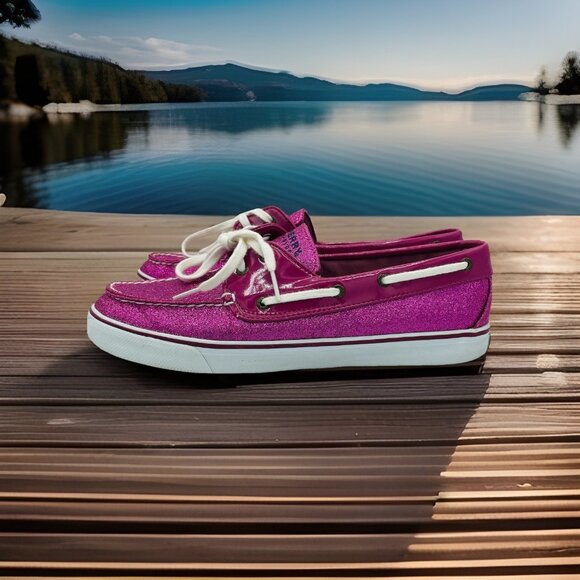 Sperry Top Siders Womens Size 11 M Pink Glitter Shiny Boat Shoes Lace Up Sneaker - Picture 2 of 11
